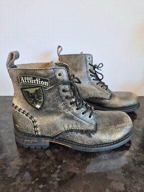 Rare Affliction Combat Boots, Mens Size 12, Y2K Vintage Grunge Goth Leather Boot